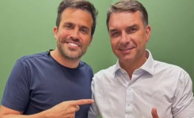 Pablo Marçal e Flávio Bolsonaro - Foto Reprodução-Filipe Sabará